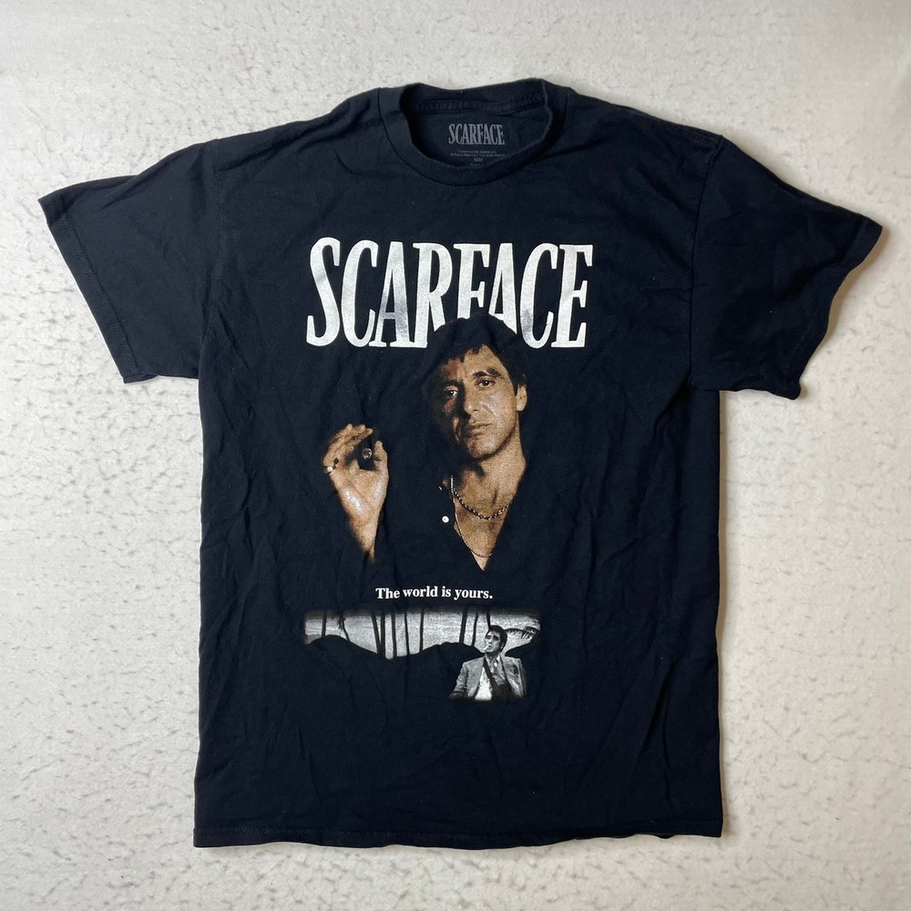 Scarface Movie Graphic T-Shirt Mens Medium Black The World Is Yours Al Pacino